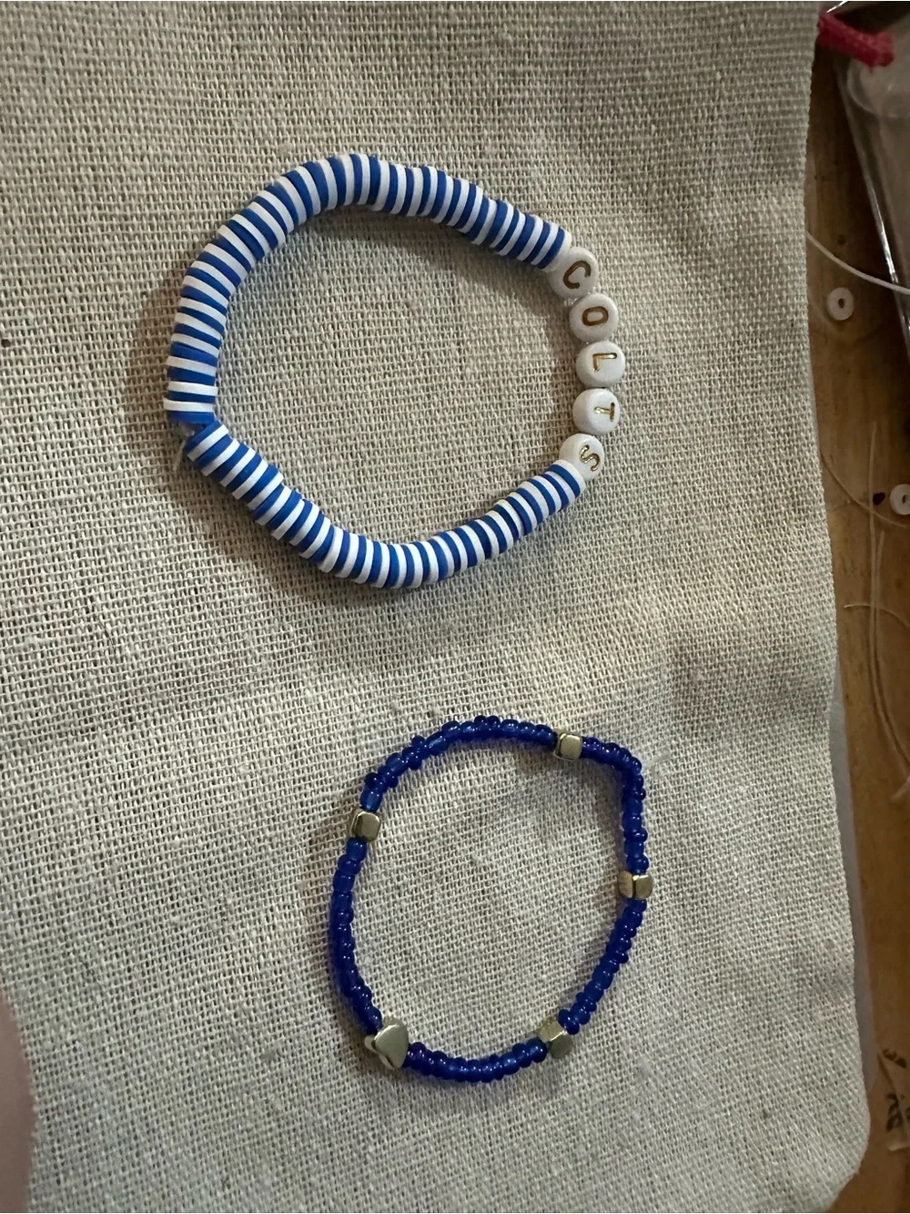 Blue Beaded Bracelet with Gold Heart Accent -